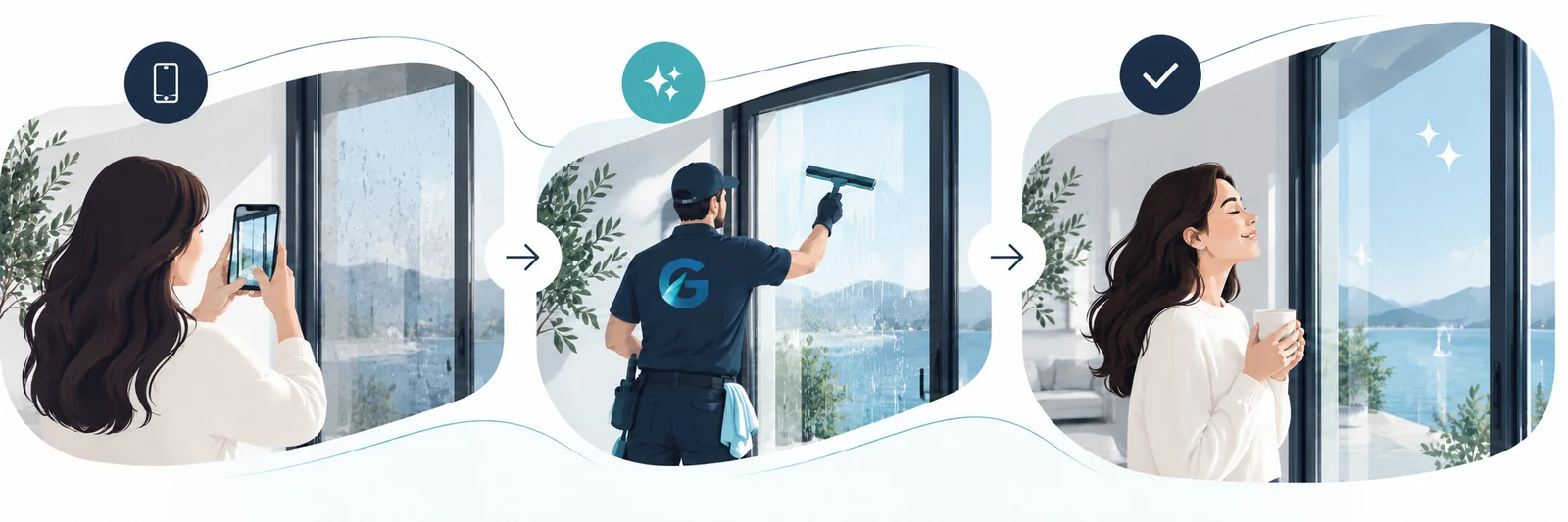 Glanzly Ablauf: Fenster fotografieren, professionell reinigen lassen und saubere Fenster genießen